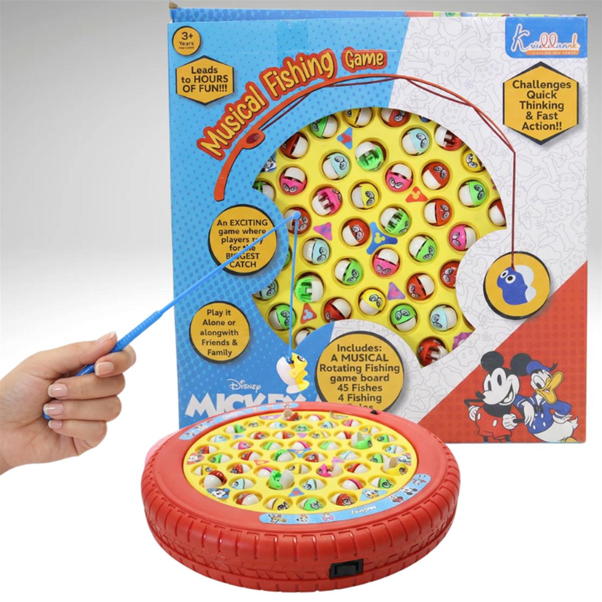Mickey Mouse Musical Fishing Game for Kids - Electronic Rotating Board with 45 Fishes & 4 Poles, Battery Operated Interactive Ocean Theme Toy, Educational Gift for Boys & Girls 3+ Years Old