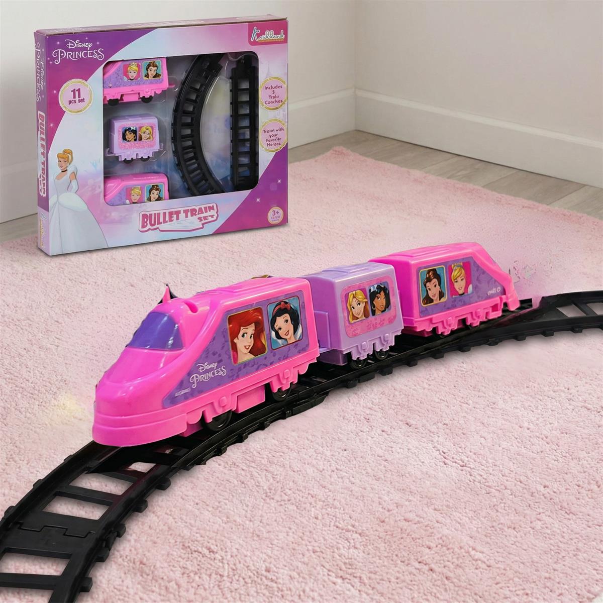Kriiddaank Disney Princess Train Set for Girls (11-Piece) - Interactive Fairytale Playset with Sound Effects, Battery-Operated Motorized Tracks & 3 Coaches - Educational Gift for Kids Ages 3+