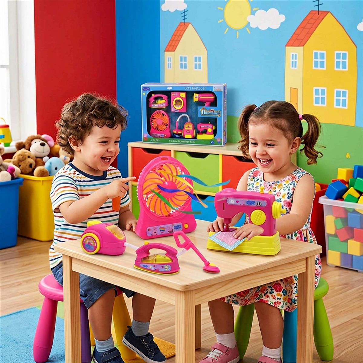 Peppa Pig Mini Household Toys 6-Piece Set for Kids | Includes Washing Machine, Sewing Machine, Vacuum, Fan, Hair Dryer & More | Battery Operated with Lights & Motion | Role Play Set for Ages 3+