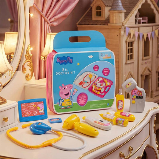 Barbie 8 Pieces Doctor Set for Girls 3Y+, Pink Pretend Play Medical Kit with Light and Sound Stethoscope, 100% Non-Toxic & Gift-Friendly Educational Toy for Kids