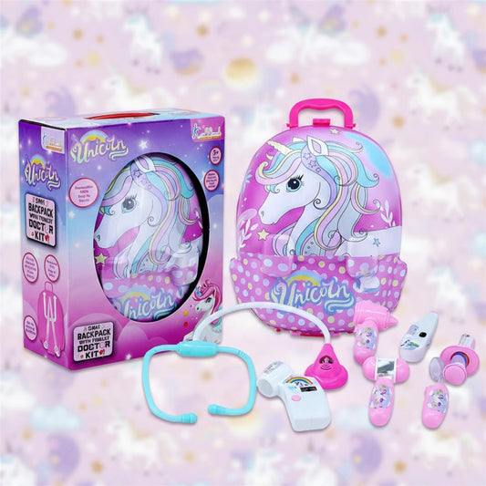 2-in-1 Disney Unicorn Doctor Roleplay Set for Kids - Portable Backpack Medical Kit with Lights & Sound Effects, Educational Pretend Play Toy with Stethoscope & Accessories for Ages 3+