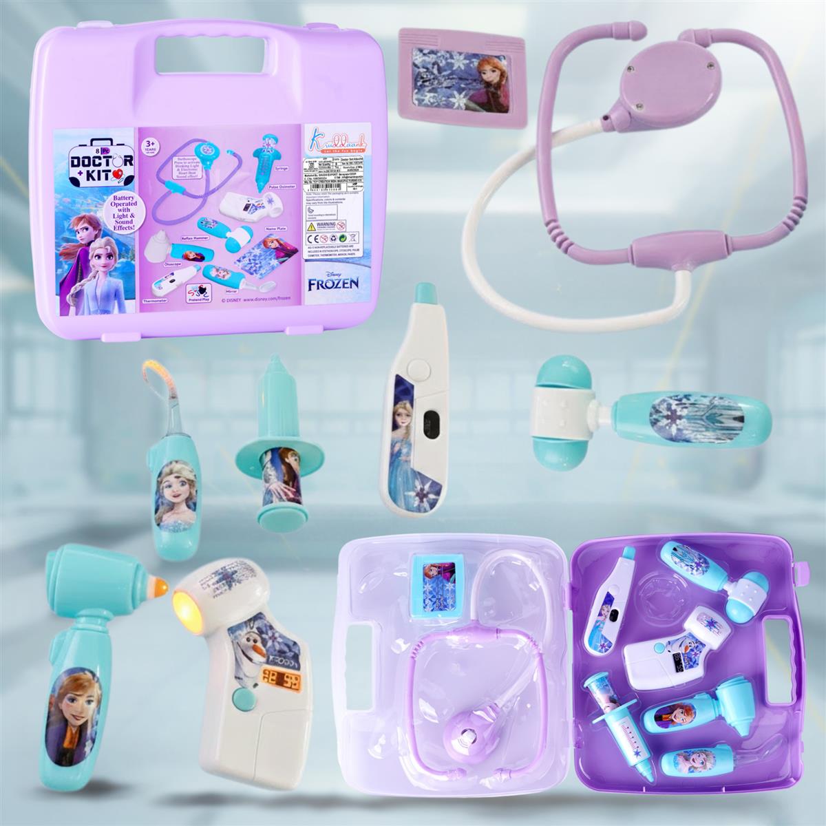 Disney Frozen Elsa & Anna Theme Doctor Set for Kids - Interactive Stethoscope with Light & Heartbeat Sound, 8-Piece Medical Tools Playset, Portable Carry Case, Pretend Play Toy for Ages 3+