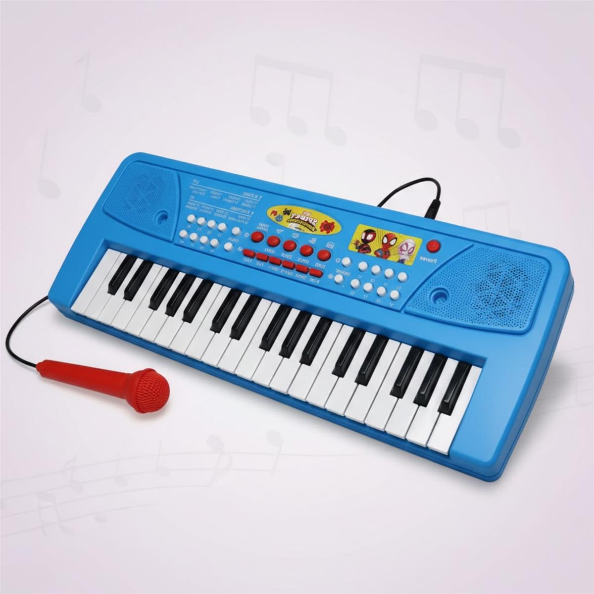 Spiderman Keyboard Piano for Kids - 37 Keys Musical Toy with Microphone, 8 Rhythms, 8 Tones, USB & Battery Powered, Learning & Educational Instrument Gift for Boys and Girls Ages 3+ (Blue)