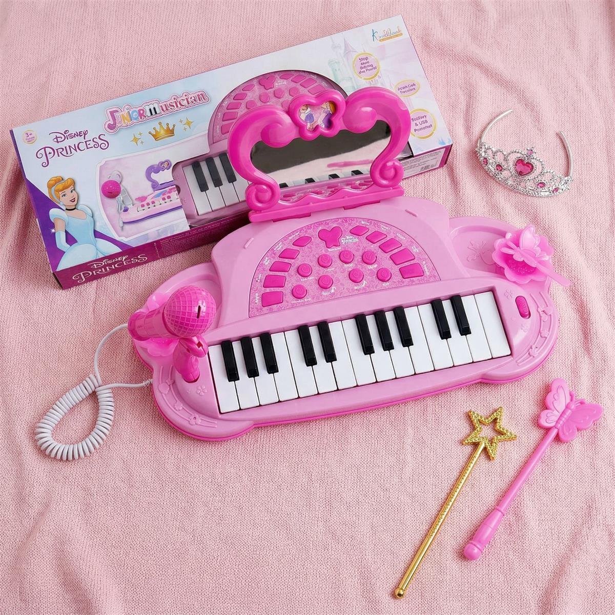 Disney Princess Musician Music Set - Kids Piano with Karaoke Microphone & Sound Effects, Educational Musical Toy for Girls Age 3+, Portable Electronic Keyboard with USB/Battery Power (Pink)