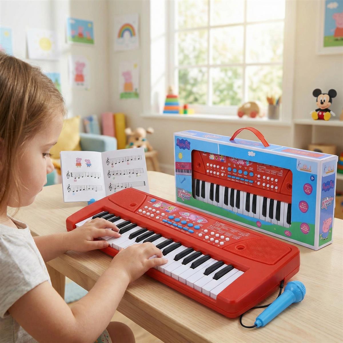 Barbie Keyboard Piano 400 for Kids - 37 Keys Musical Instrument with Microphone, 8 Rhythms & 8 Tones, Learning & Programming Functions, Battery & USB Powered, Pink Musical Toy for Girls 3Y+