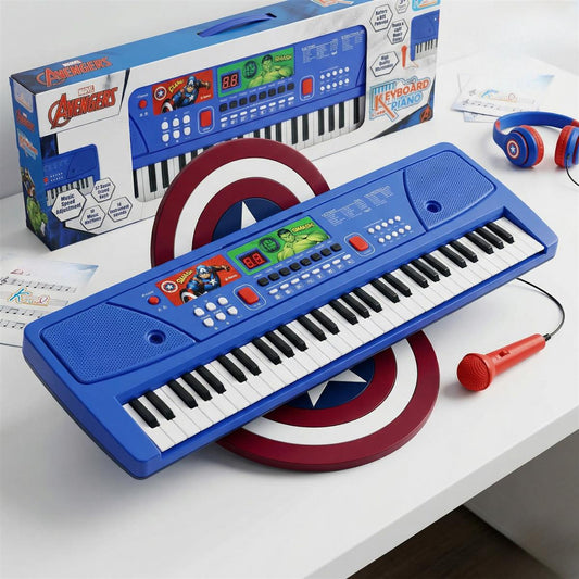 Avengers Keyboard Piano for Kids - 61 Scale Organ Keys with Digital Screen & Microphone - 16 Instrument Sounds, 10 Rhythms, Record & Playback - Educational Musical Toy for Boys & Girls 3+ (USB/Battery
