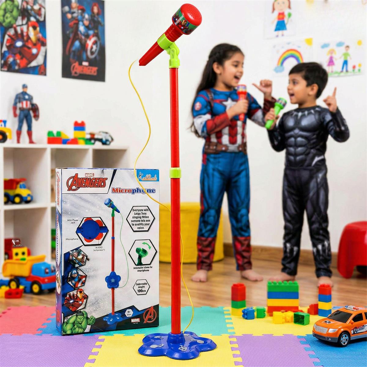 Marvel Avengers Karaoke Microphone with Adjustable Stand for Kids - Featuring Iron Man, Spider-Man & Black Panther - Bluetooth & USB Singing Toy - Musical Gift for Boys & Girls Ages 3+