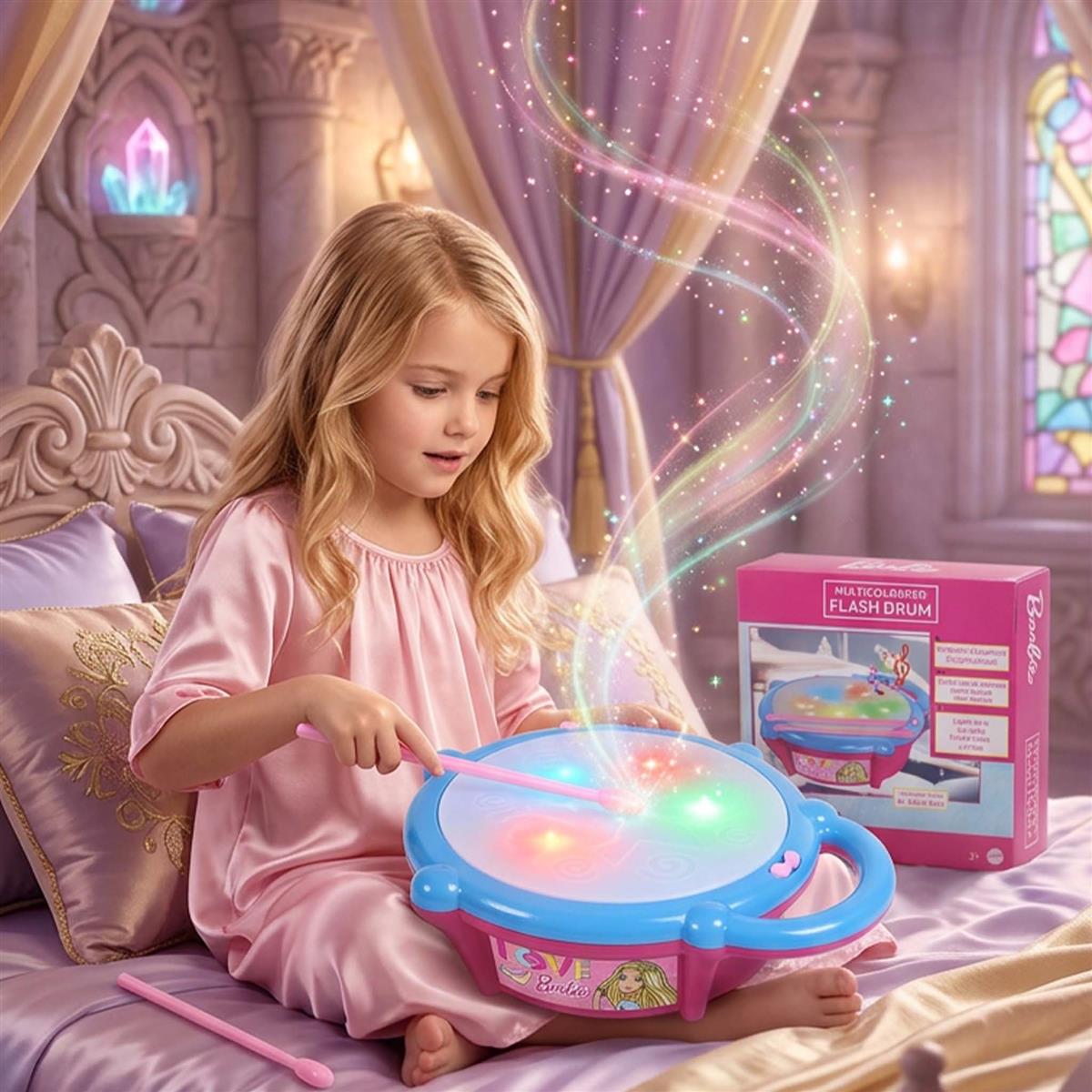 Barbie Electronic Flash Drum with 3D Rhythm Lights & Music | Educational Musical Toy for Kids 3+ Years | Interactive Pink Drum with 9 Songs & 5 Color-Changing Lights | Safe & Engaging Play