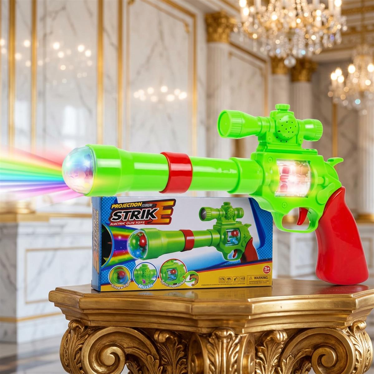 Kriiddaank Strike Gun Toy - Kids Safe Soft Bullet Blaster with Foam Bullets, Sound & Projection Lights - Battery Operated Shooting Playset for Boys & Girls, Multicolor - Ages 3+