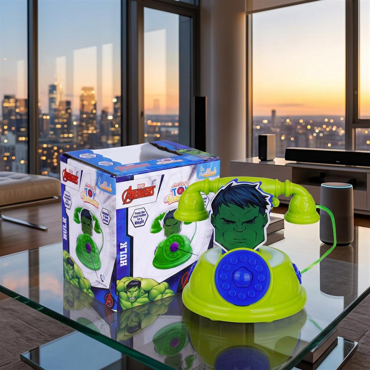 Marvel Hulk Theme Toy Telephone for Kids - Superhero Play Phone with Sound Effects & Music | Interactive Educational Learning Toy for Toddlers 3+ Years Old | Safe & Durable Marvel Avengers Gift