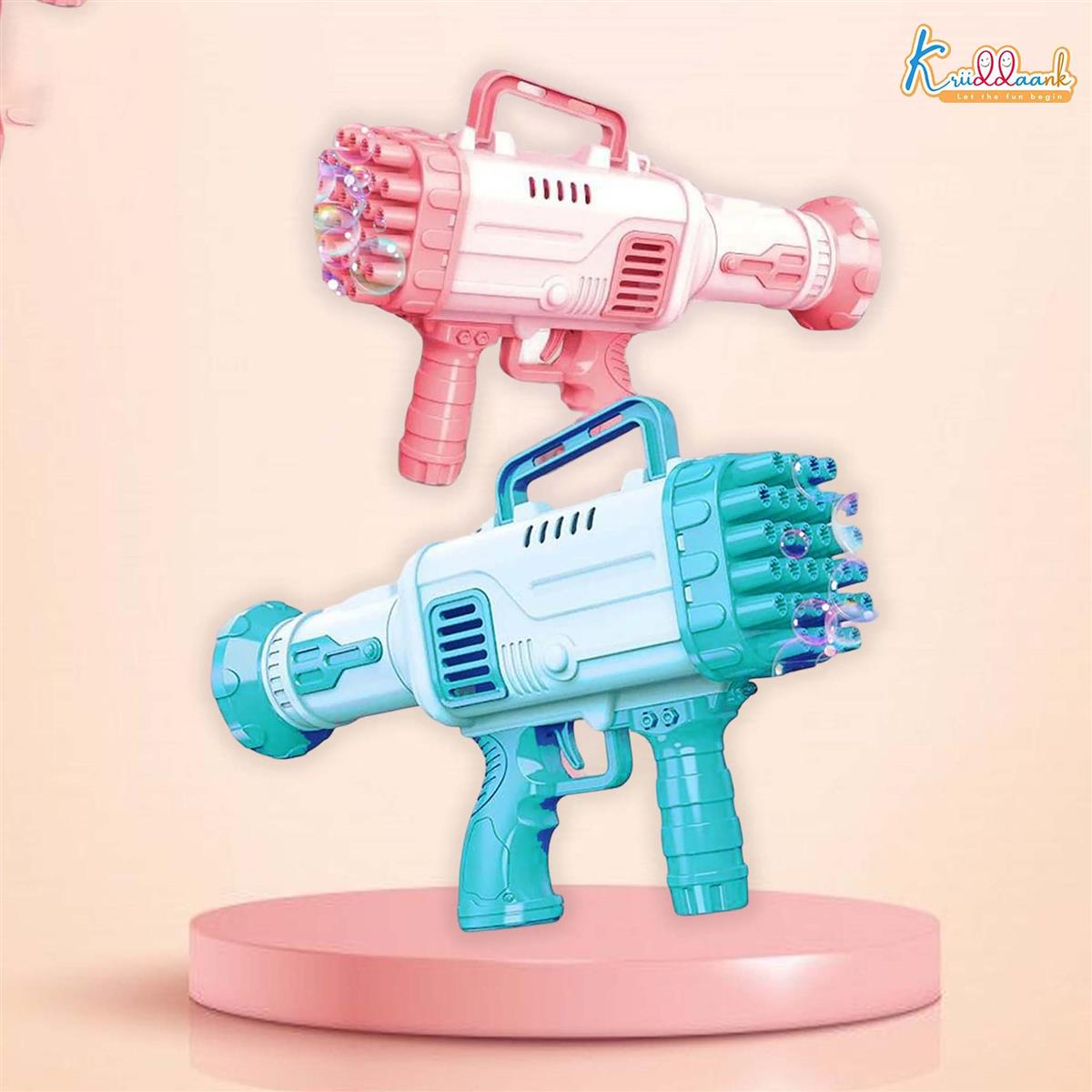 Kriiddank Automatic 36-Hole Bubble Gun Blaster for Kids | Musical Battery Operated Bubble Blower Machine with Solution & Tray | Fun Outdoor Summer Toy & Birthday Gift for Boys & Girls 3+ Years