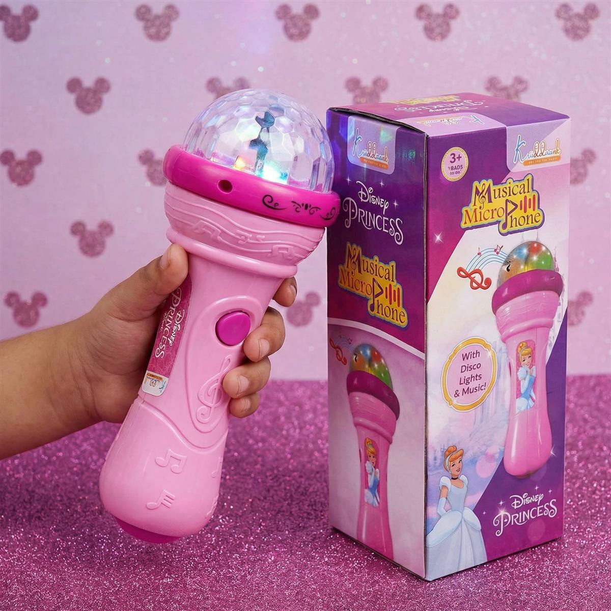 Kriiddaank Disney Princess Musical Microphone for Kids - Pink Karaoke Singing Mic with Rotating Disco Lights & Projector, Interactive Sound Toy for Girls 3+ Years, Ideal Birthday Gift