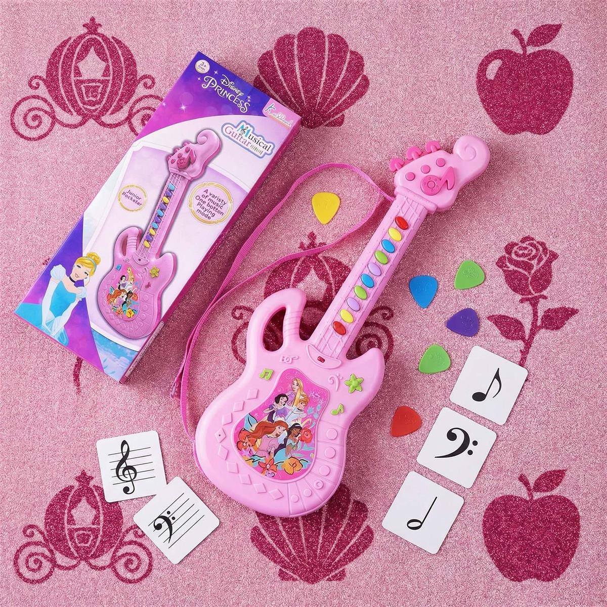 Disney Princess Musical Guitar for Toddlers - Sing-Along Karaoke Junior Music Toy with Built-in Tones - Pink Rockstar Interactive Toy Guitar for Girls Ages 3+ - Safe & Educational Birthday Gift
