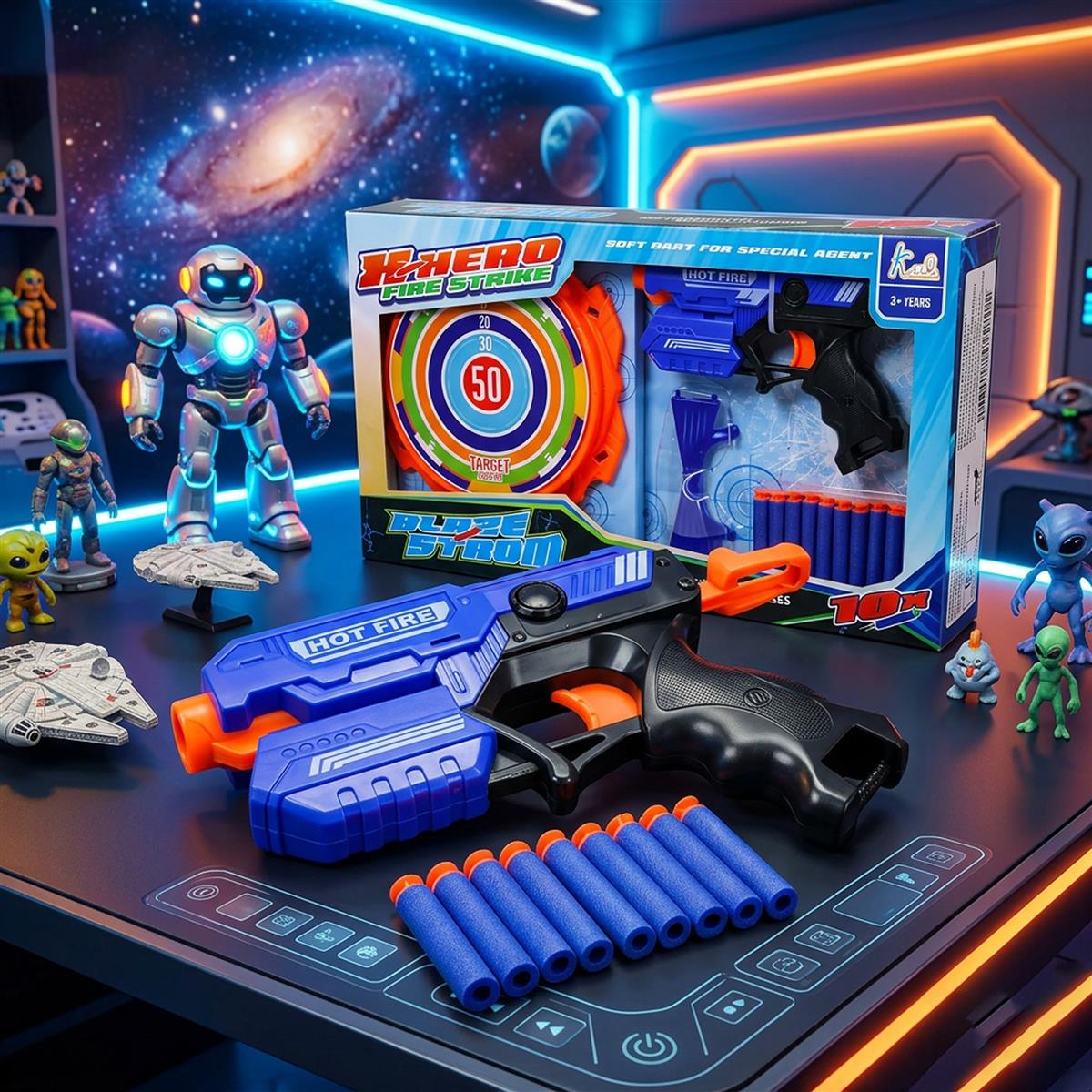 Kriiddaank X Hero Soft Bullet Blaster Gun Toy for Kids with 10 Foam Darts, Target Board, and Safety Glasses | Long Range Single-Shot Shooting Playset | Ideal Gift for Boys & Girls 3+ Years
