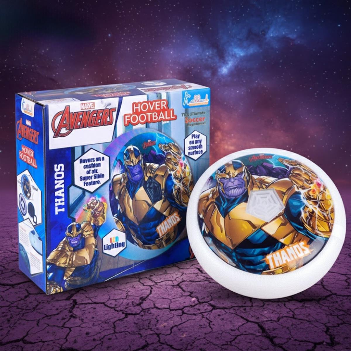 Marvel Thanos Theme Hover Football - LED Light Up Air Power Soccer Ball for Kids - Safe Indoor Sports Toy with Soft Foam Bumper - Educational Gift for Boys & Girls Ages 3+