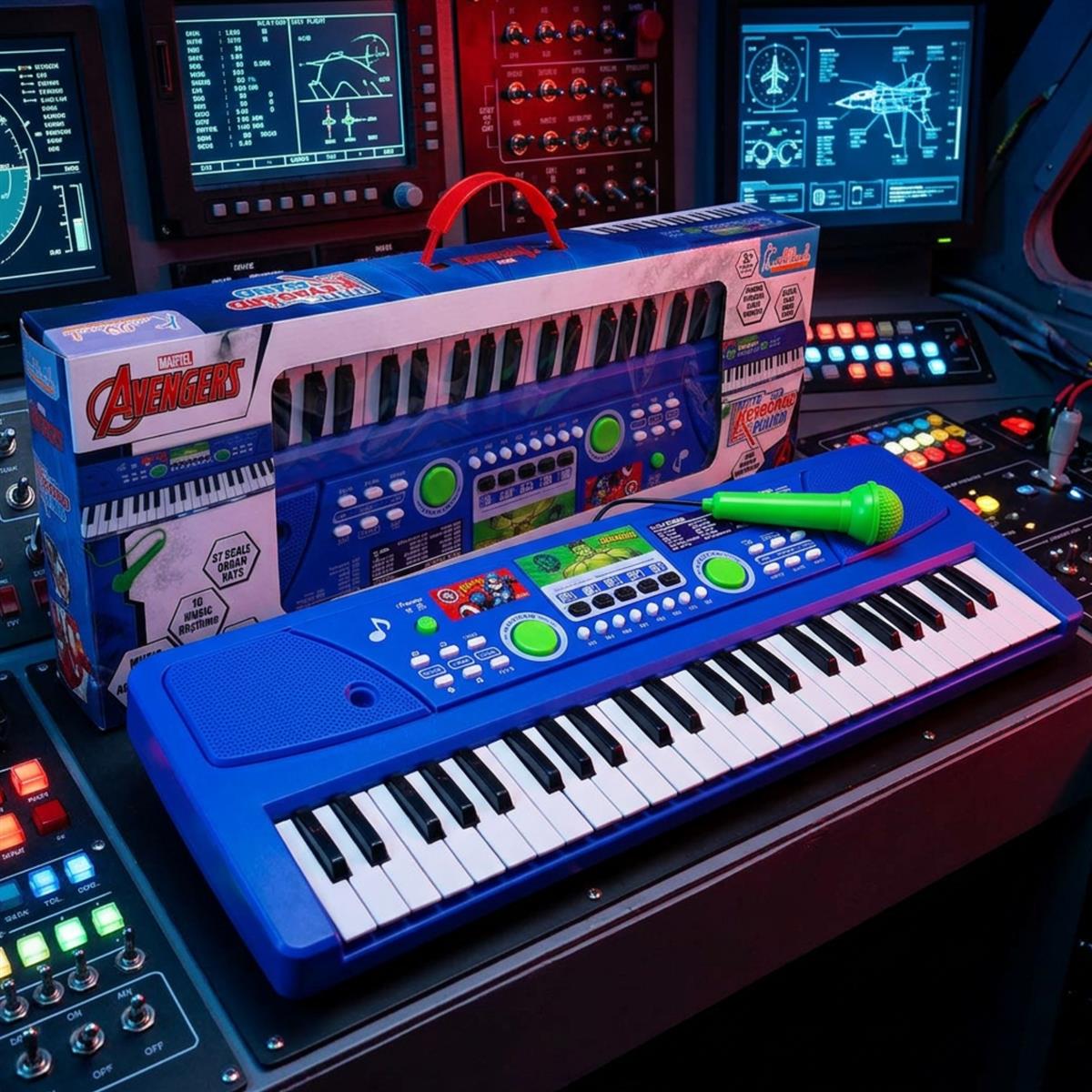 Marvel Avengers Keyboard Piano for Kids - 50 Keys Electronic Musical Instrument with 16 Rhythms, 8 Instrument Sounds, High-Quality Microphone, Dual Power (Battery/USB) - Educational Toy for Ages 3+