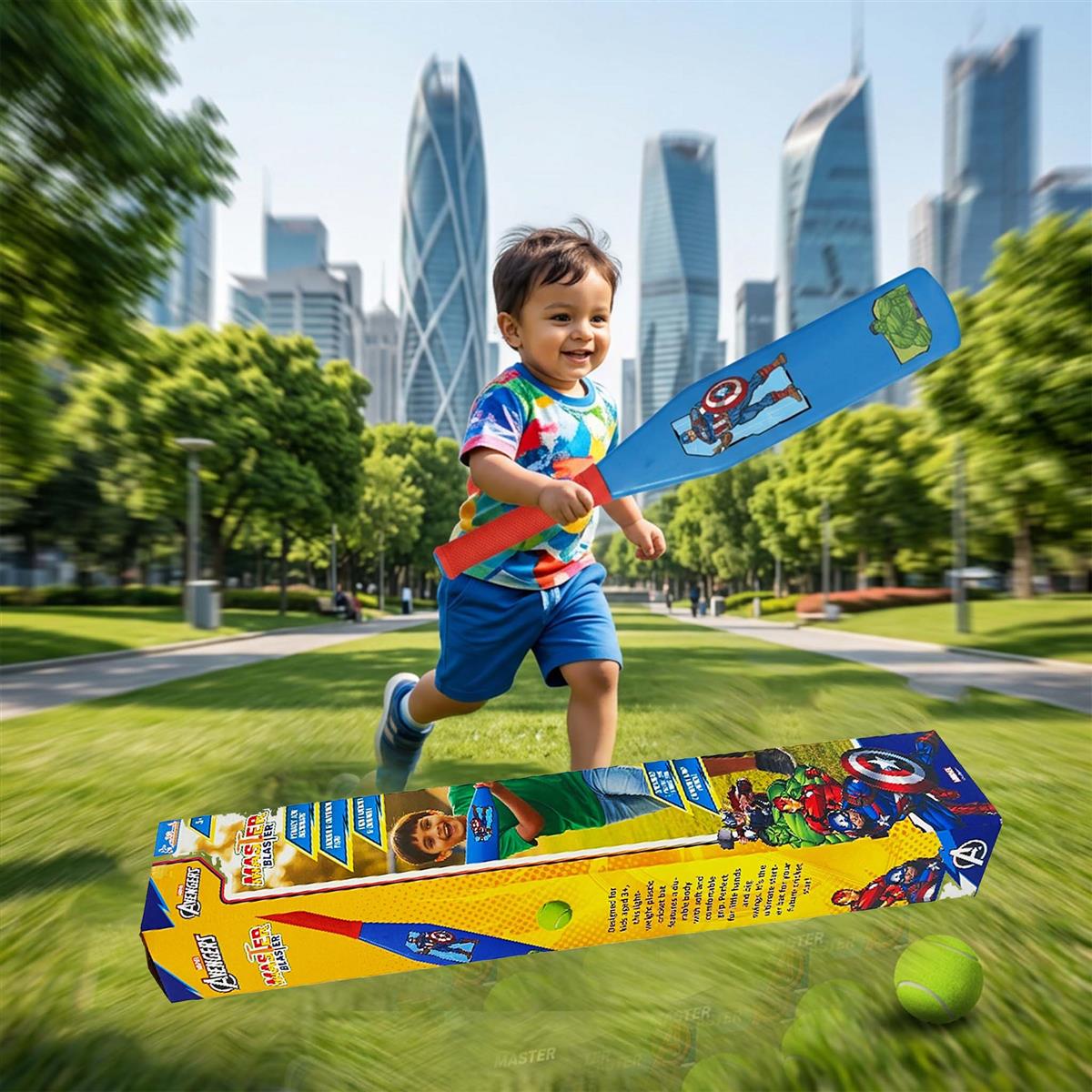 Kriiddaank Avengers Master Blaster Cricket Bat & Ball Set for Kids 3+ Years | Lightweight Plastic Superhero Theme Bat with Comfort Grip | Indoor & Outdoor Sports Play Kit for Boys & Girls