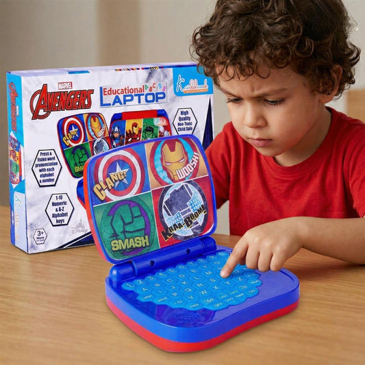 Avengers Theme Educational Laptop Without Screen for Kids | Interactive Music, Alphabet & Number Learning Toy for 3+ Year Olds | Screen-Free, Safe & Durable Early Learning Toy (Red)