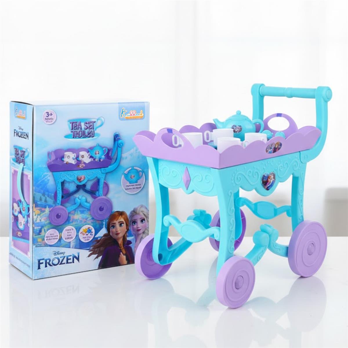 Frozen Tea Trolley Set - 32 Pcs Elsa & Anna Musical Tea Party Playset with Electronic Kettle, Lights & Sound - Pretend Play Kitchen Accessories, Birthday Gift for Kids 3+ Years (Turkish Blue)