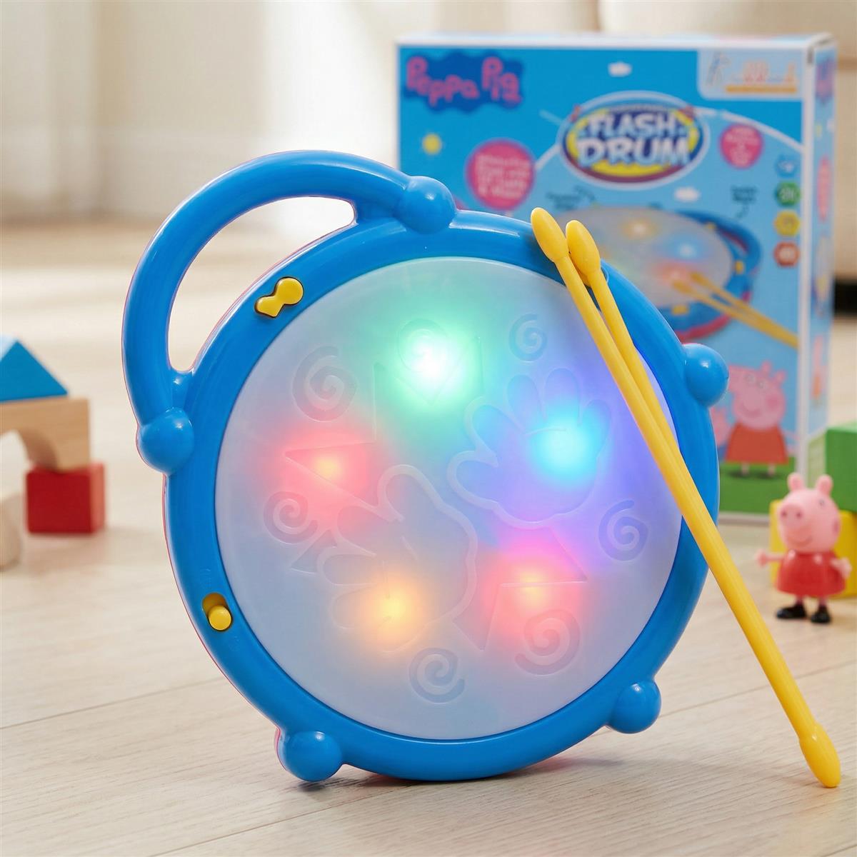 Hasbro Peppa Pig Theme Flash Drum Musical Toy with 3D LED Lights, 9 Songs & 9 Drum Sounds - Interactive Rhythm & Beats Toy for Kids 3+ Years - Pink Educational Sensory Toy
