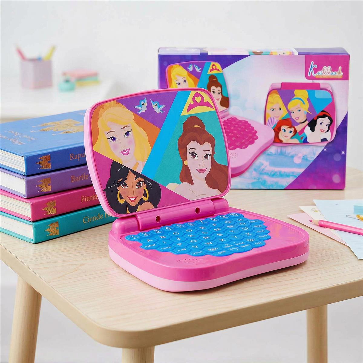 Princess Educational Laptop for Kids - Interactive ABC & 123 Learning Toy for Girls 3+ Years, Sound & Music Modes, Portable Screen-Free Educational Game, Pink Disney Princess Theme Gift