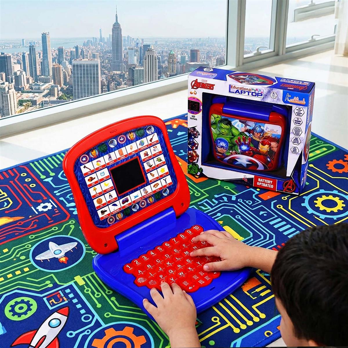 Marvel Avengers Theme Educational Laptop for Kids - Interactive Pre-School Learning Toy with Screen, Music, Alphabet & Number Keys - Fun Educational Gift for Boys & Girls 3+ Years (Red & Blue)
