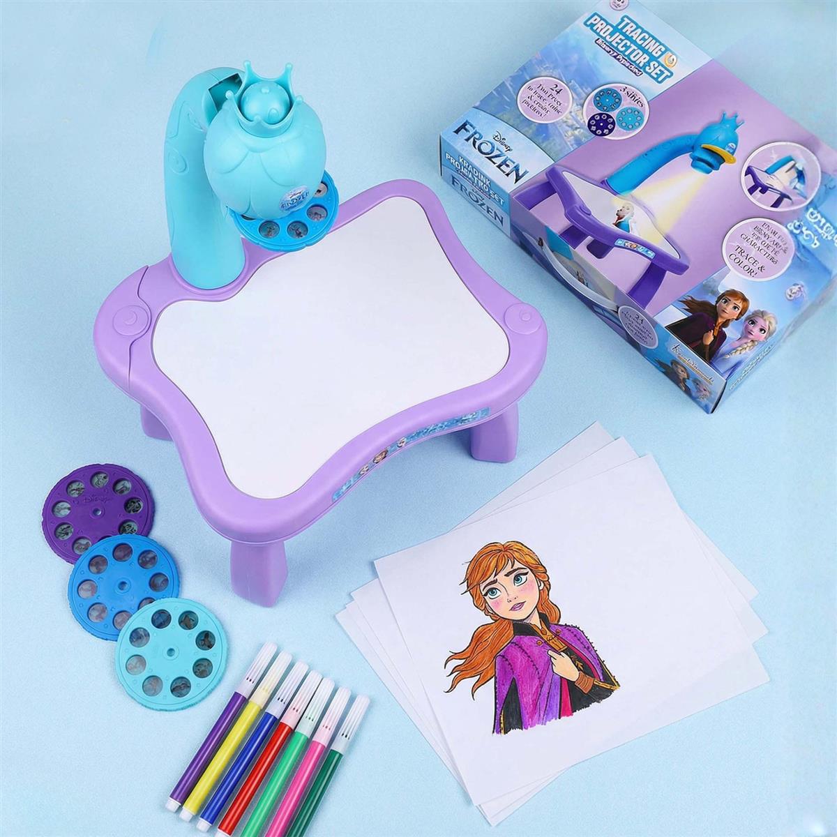Kriiddaank Frozen Tracing Projector for Kids - Complete Art Drawing Projector Set with 24 Patterns, 3 Slides, Markers & Stencils - Creative Learning Toy for Boys & Girls 3+ Years, Turkish Blue