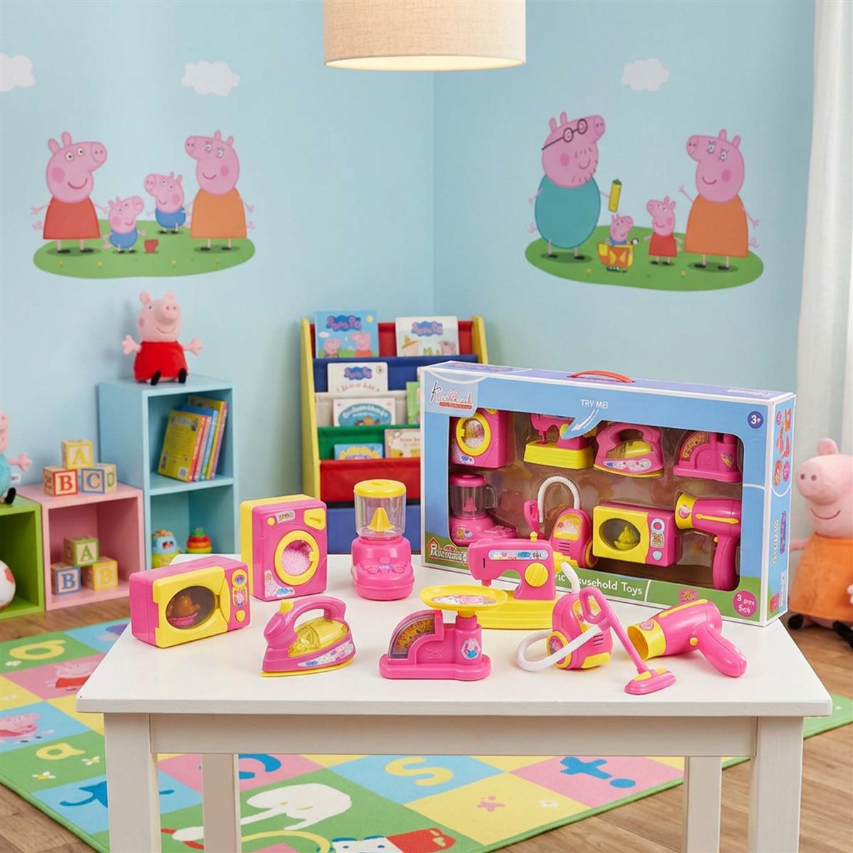 Hasbro Peppa Pig 8-Piece Household Role Play Set - Mini Home Appliances Kit with Toy Washer, Vacuum & More - Educational Pretend Play Toy for Kids Ages 3+ (Pink/Multicolor)