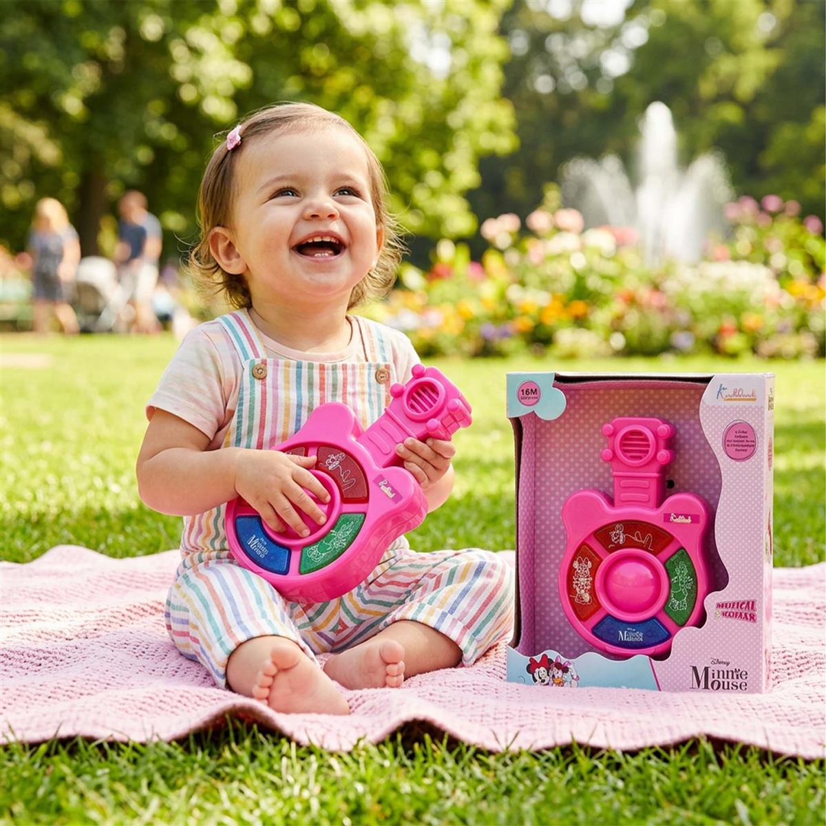 Minnie Mini Music Guitar for Kids - Portable Musical Toy with Interactive Buttons & Sound Effects, Battery Operated Educational Instrument for Toddlers, Durable Pink Guitar Toy (Ages 3+)