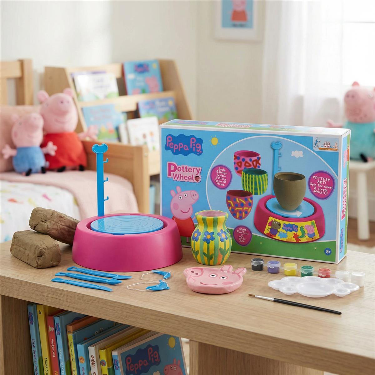 Hasbro Peppa Pig Theme Pottery Wheel Kit - DIY Clay Art & Craft Set for Kids 8+ with 800g Clay, 6 Acrylic Paints & Sculpting Tools - Educational & Creative Birthday Gift for Girls & Boys