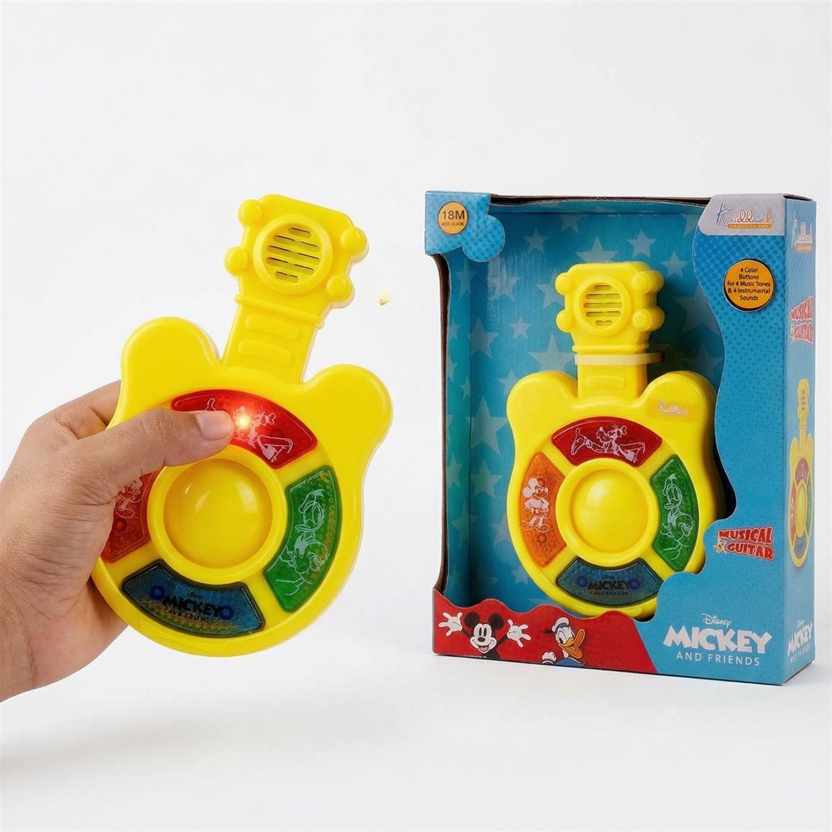 Disney Mickey Mouse Mini Music Guitar Toy for Kids - Portable Pocket-Sized Musical Instrument with 4 Sound Buttons, Battery Operated Educational Play for Toddlers and Preschoolers (3+ Years)