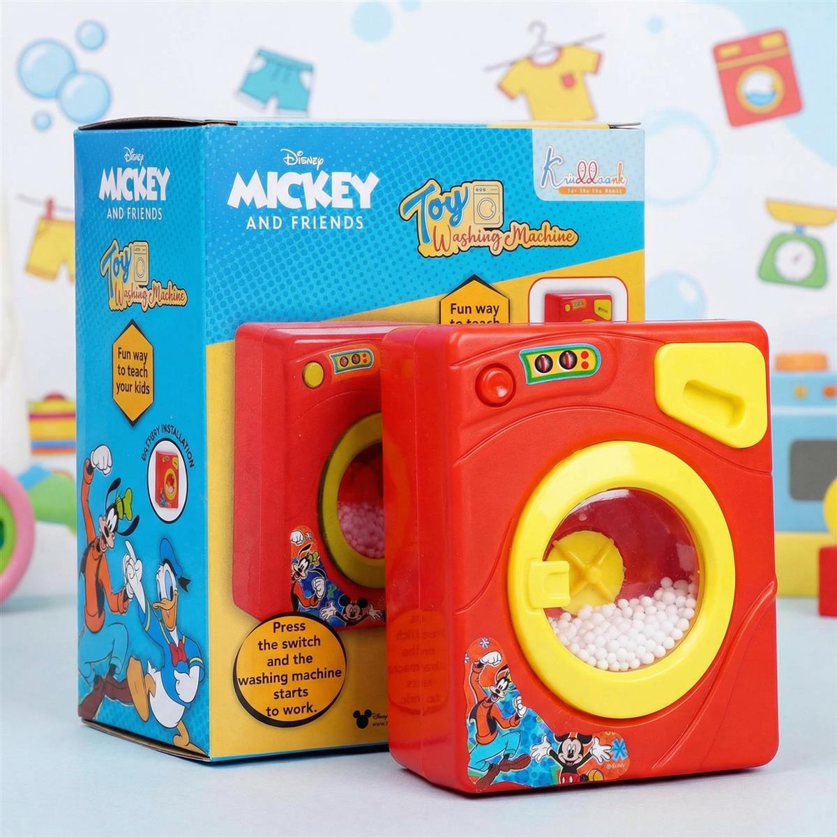 Mickey Family Interactive Mini Washing Machine Toy for Toddlers - Battery Operated Home Appliance with Realistic Sounds & Motion - Disney Mickey Pretend Play Laundry Set for Kids Ages 3+