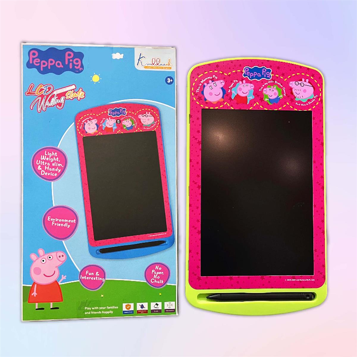 Kriiddaank Peppa Pig 10.5 Inch LCD Writing Tablet & Drawing Pad for Kids - Rewritable Electronic Travel Slate, Birthday Gift for Boys & Girls 3-9 Years, Pink Peppa Theme Educational Toy Board