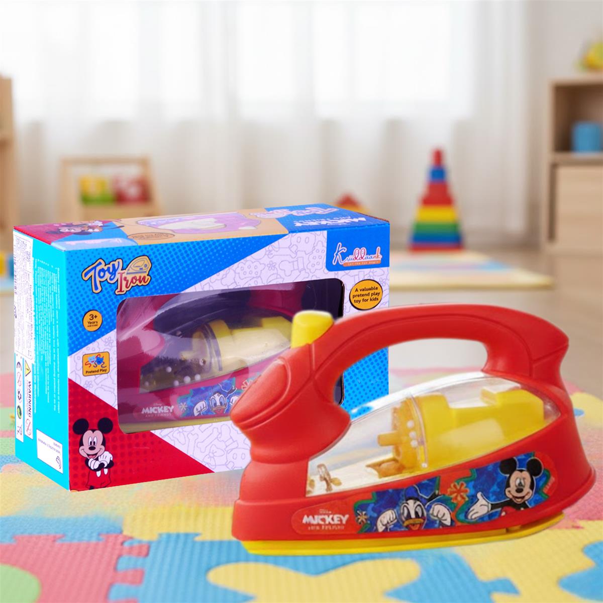 Kriiddaank Mickey Mouse Theme Pretend Play Iron Toy for Kids with Lights and Sound, Educational Role Play Household Toy for Toddlers (3+ Years), Red - Battery Operated