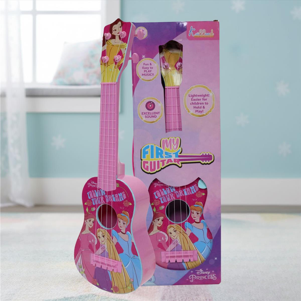 Disney Princess Theme Big Guitar Toy for Girls - 4-String Pink Musical Instrument for Kids Age 3+, Educational & Interactive Play, Perfect Birthday Gift for Little Musicians (57 cm)