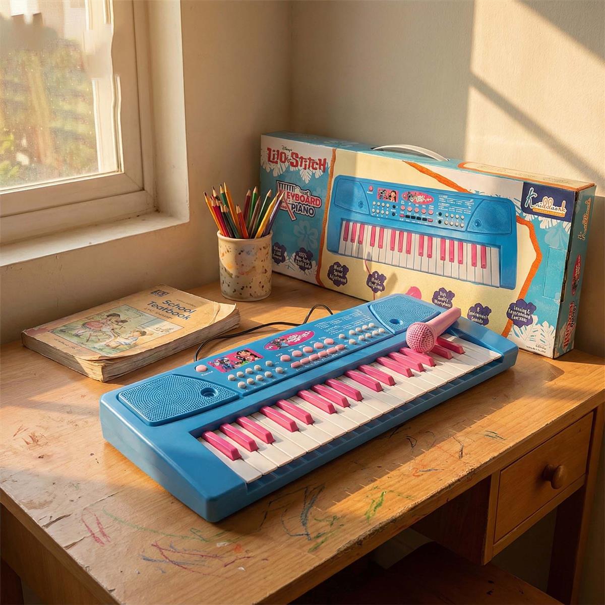 Kriiddaank Stitch Keyboard Piano for Kids - 37 Keys Electronic Organ with Microphone, 8 Rhythms, 8 Instrument Sounds & Tones, USB & Battery Powered, Musical Learning Toy for Boys & Girls 3+ Years