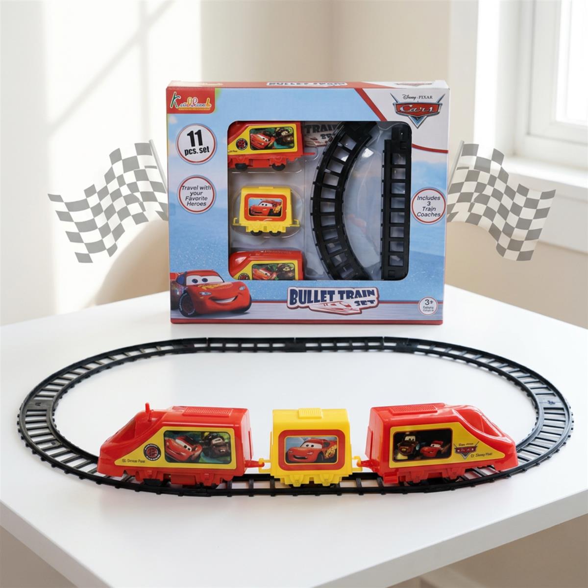 Kriiddaank Disney Pixar Cars Train Set (Small) - 11-Piece Interactive Playset with Lightning McQueen & Friends, Diecast Metal Toy Train, Realistic Miniature Collectible for Kids Ages 3+