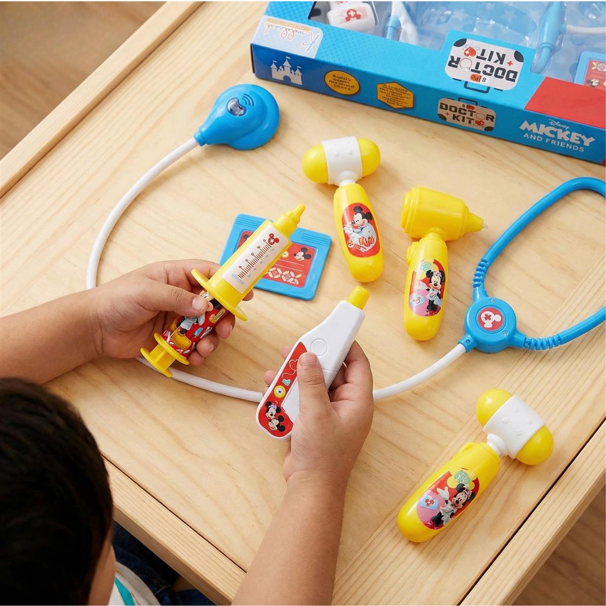 Disney Mickey Mouse Theme Doctor Set for Kids with Light & Sound Stethoscope - 8-Piece Medical Kit for Pretend Play, Educational Toy for Toddlers Aged 3+, Safe & Interactive Disney Toy