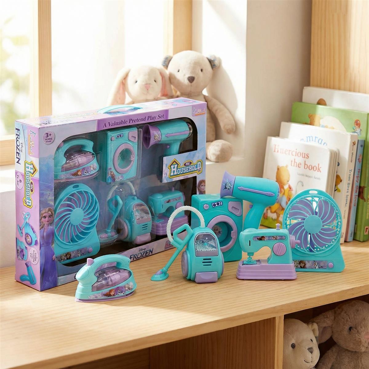 Frozen Theme Household 6pc Role Play Home Set - Battery Operated Kids Home Appliances with Washing Machine, Vacuum Cleaner, Sewing Machine & Fan - Educational Toy Gift for Kids 3+ Years (Multicolor)