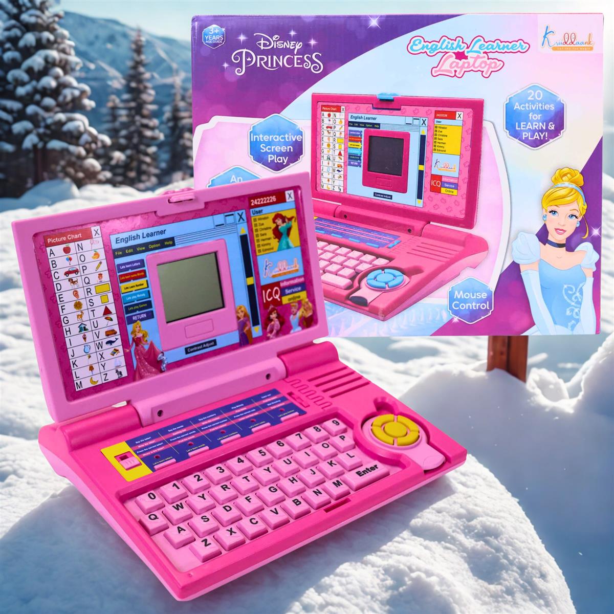 Disney Princess Interactive English Learning Laptop for Toddlers - 20 Educational Activities, Letters, Numbers & Games - Pink Educational Toy for Kids 3+ Years
