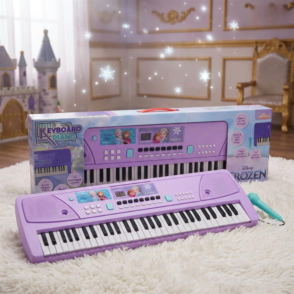 Frozen Keyboard Piano for Kids - 61 Scale Organ Keys Digital Musical Toy with Microphone, 16 Tones, 10 Rhythms, Recording & Playback, USB & Battery Powered, Learning Gift for Girls Age 3+