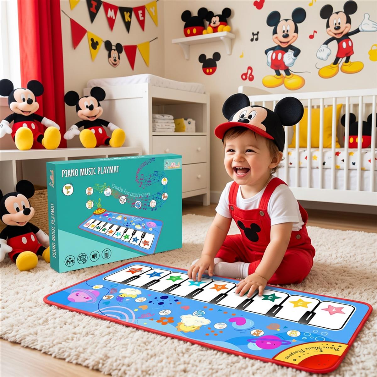 Kriiddaank Piano Music Play Mat for Kids - Interactive Musical Learning & Sensory Development Floor Mat Toy - 8 Piano Keys & 3 Function Keys - Battery Operated Educational Gift for Boys & Girls 3+