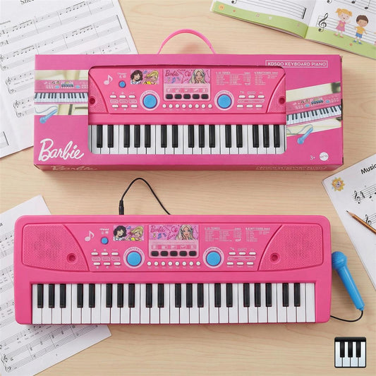 Barbie 50 Keys Musical Keyboard Piano for Kids with Microphone, 16 Rhythms, 8 Instrument Sounds, 16 Tones, Dual Power (USB/Battery), Learning & Educational Toy for Girls Age 3+, Pink