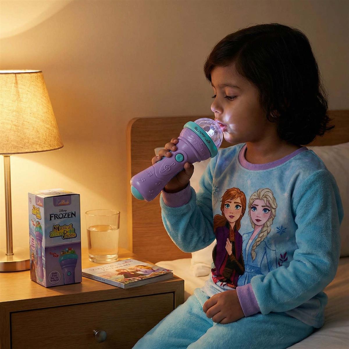 Kriiddaank Frozen Theme Musical Microphone for Kids - Elsa & Anna Singing Karaoke Toy with Rotating Disco Projection Lights & Music, Interactive Educational Toy for Toddlers 3+ Years (Blue)