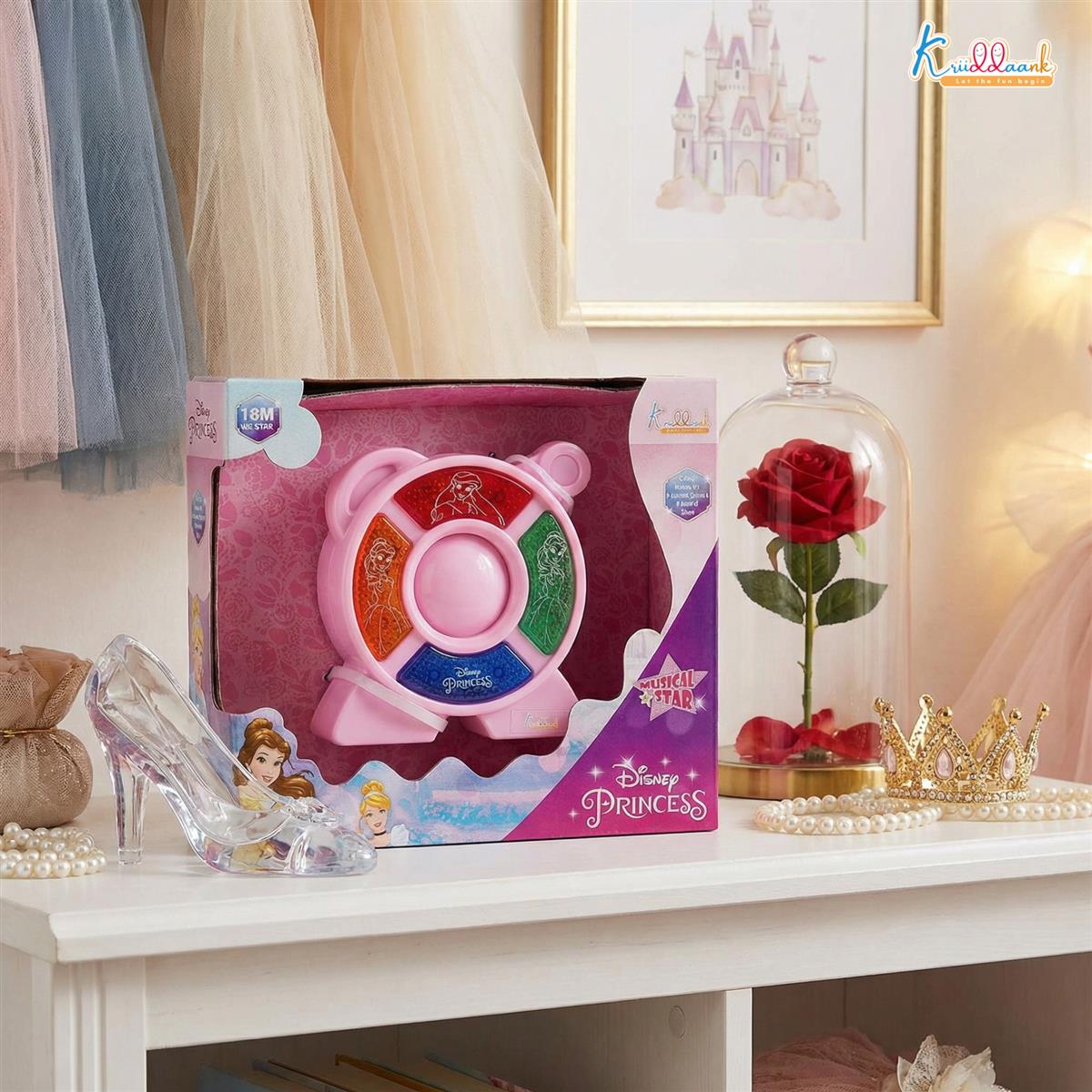 Princess Theme Music Star - Fairy Tale Audio Device & Star Royal LED Speaker for Kids, 4 Animal Sounds & Musical Tones, Portable Educational Sound Toy for Toddlers 3+, Gift for Girls (Pink)