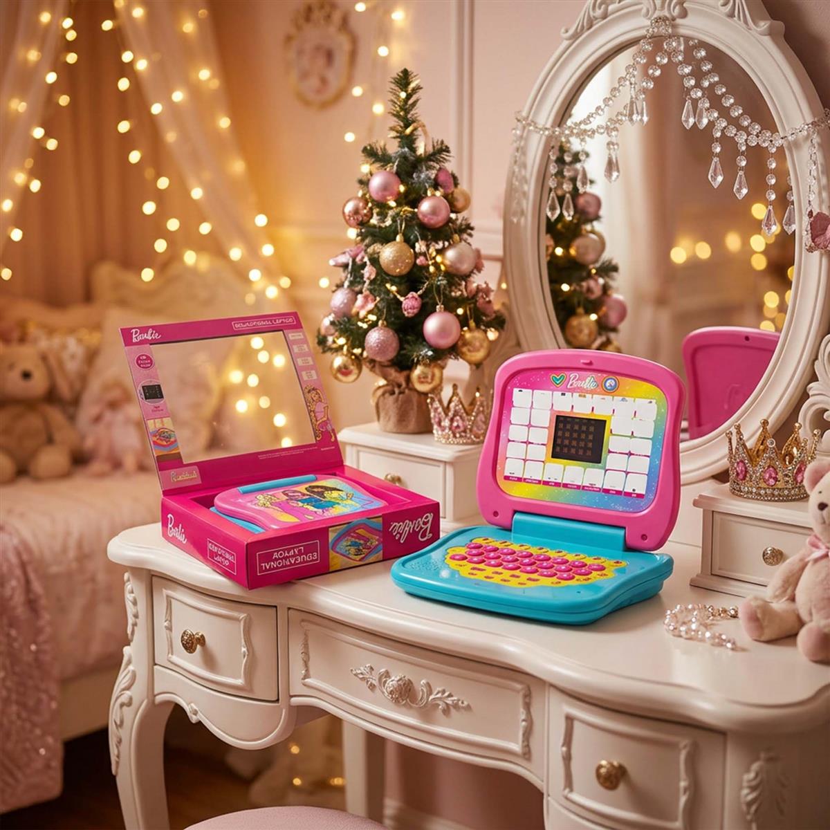 Barbie Educational Laptop with Screen for Kids - Interactive ABC & 123 Learning Toy for Preschoolers - Pink Electronic Learning Computer for Girls 3+ Years - Early Development & Fine Motor Skills