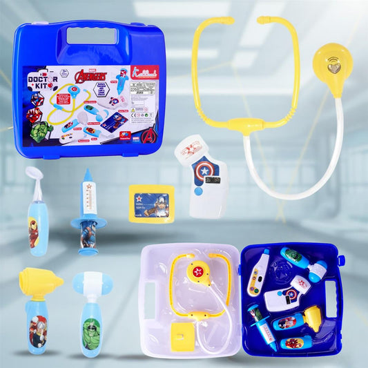 Avengers Portable Doctor Set for Kids with Electronic Stethoscope, Light & Sound Effects - 9 Pcs Medical Kit Toy for Toddlers & Boys - Educational Pretend Play Superhero Set, Ages 3+