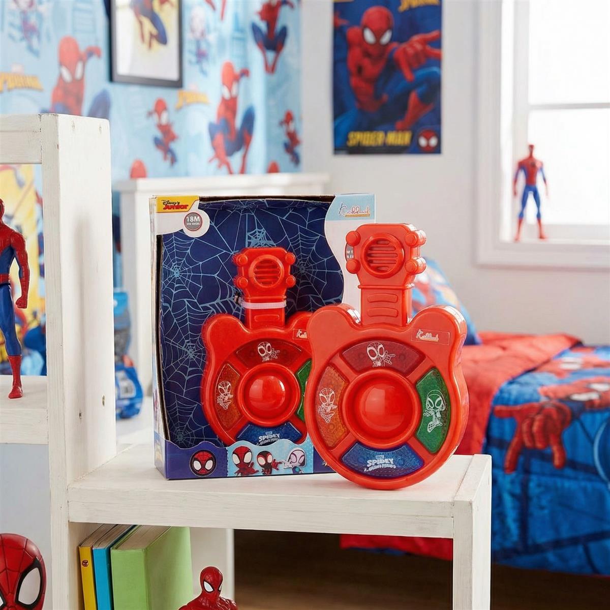 Spiderman Theme Mini Guitar Music Set for Kids - Battery Operated Toy with 4 Musical Buttons, Lights & Sound - Educational Musical Instrument Toy for Toddlers and Marvel Fans Age 3+