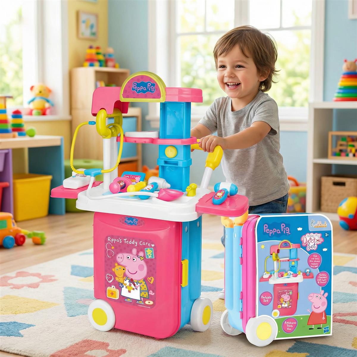 Hasbro Peppa Pig Doctor Set - Portable Medical Cart with Lights & 9 Accessories, Pretend Play Nurse & Doctor Kit for Kids Aged 3+, Pink Multipurpose Trolley Toy, Best Gift for Toddlers