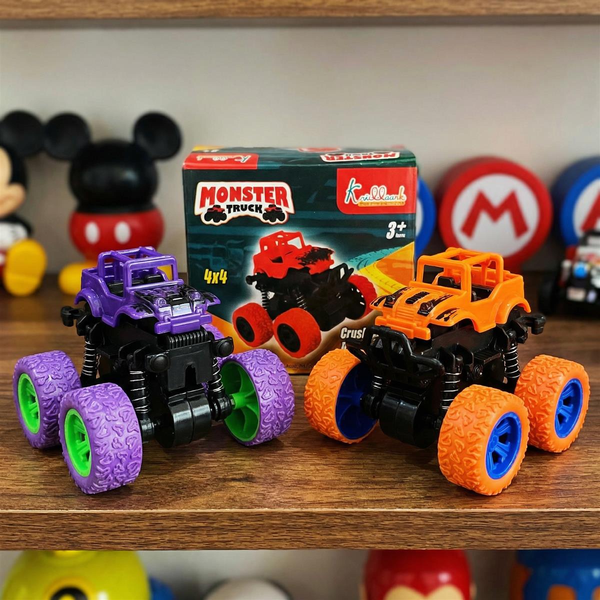 Kriddaank Pack of 2 4x4 Monster Truck for Kids - Friction Powered Stunt Cars with 360Â° Spin Action - 4WD Push and Go Toy Vehicles for Toddlers, Boys & Girls Aged 3-7 Years (Multicolor)
